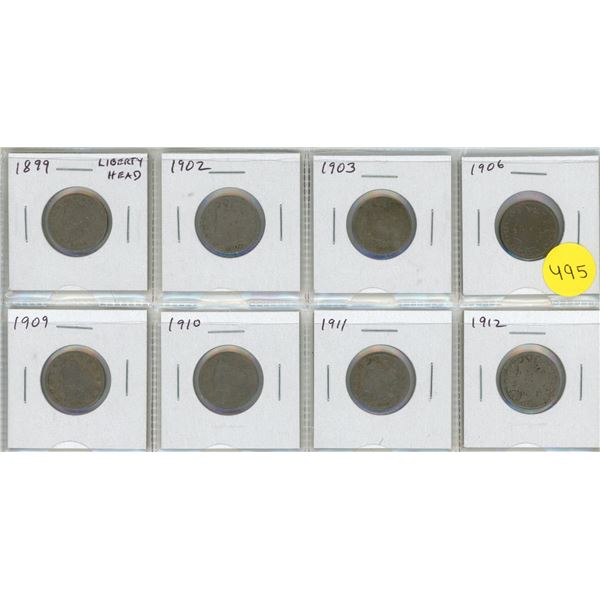 Set of 8 U.S. Liberty Head Nickel 1899 – 1912.