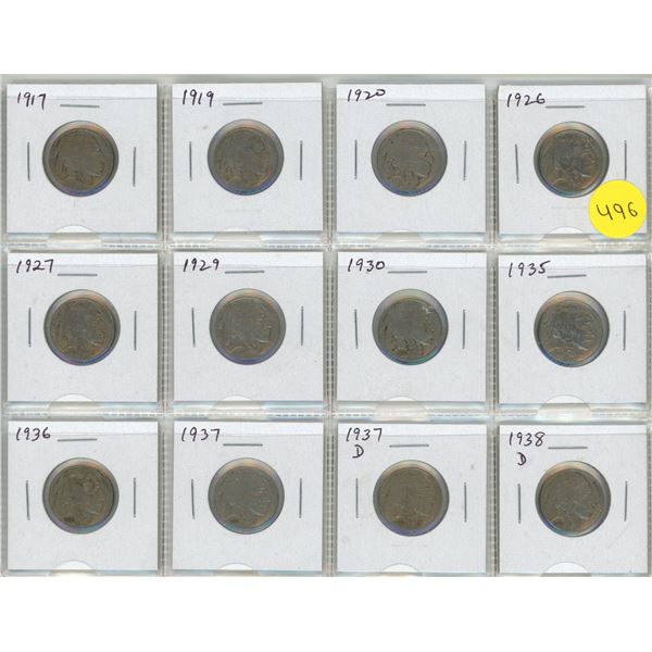 Set of 12 U.S. Buffalo Nickels 1917 – 1938D.