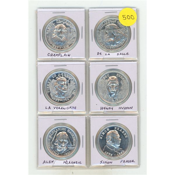 Lot of 6 Canadian Explorers medals from Champlain to Simon Fraser.