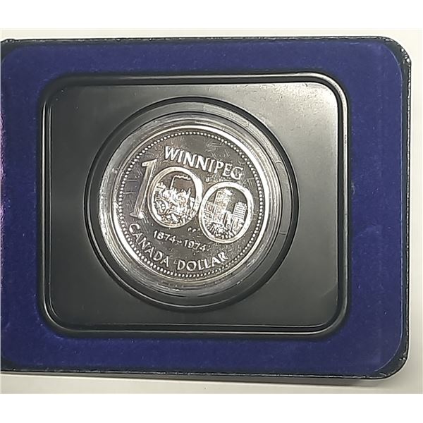 1974 Winnipeg Centennial Specimen Nickel Dollar. Housed in its original RCM case.