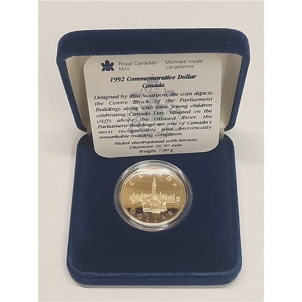 1992 Proof Loonie Dollar that commemorates the 125th Anniversary of Canada. Housed in its original R