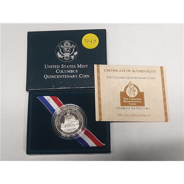 1992S U.S. Christopher Columbus Half Dollar commemorative. San Francisco Mint. Commemorates the 400t