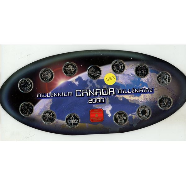 2000 Canadian Millennium set. 12 different 25 Cents, plus a RCM medal. Housed in its original RCM ma