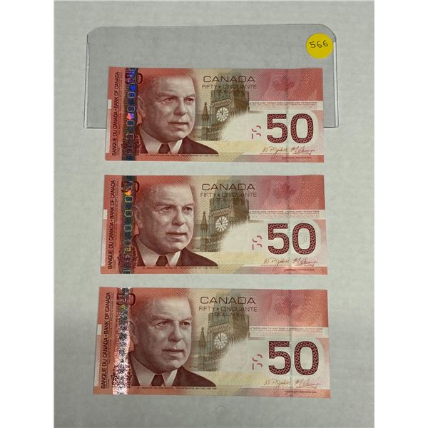 (3) 2004 Canada Fifty Dollars - (In Sequence & Uncirculated).