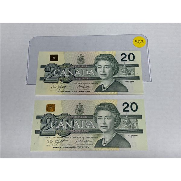 (2) 1991 Canada Twenty Dollars  -  (Unciculated).