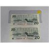 Image 2 : (2) 1991 Canada Twenty Dollars  -  (Unciculated).