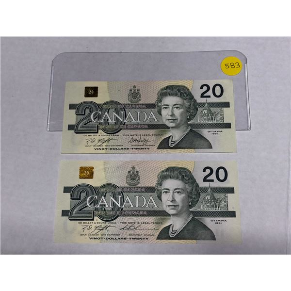 (2) 1991 Canada Twenty Dollars  -  (Unciculated).