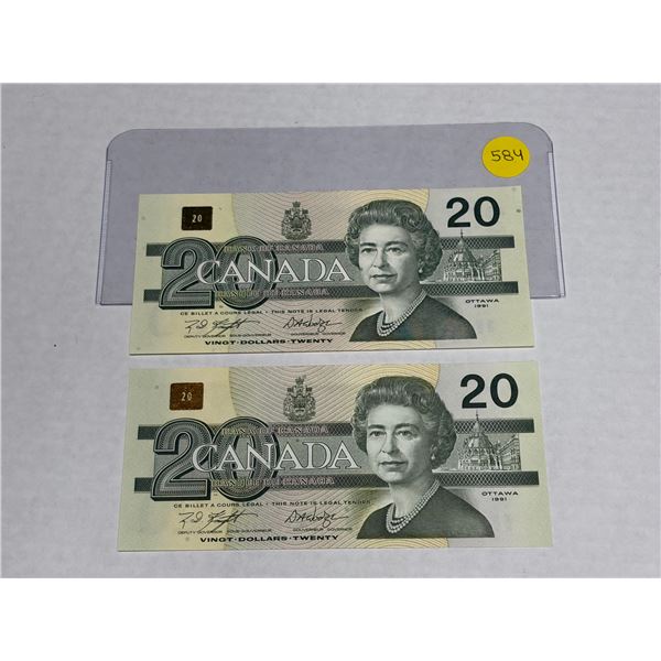 (2) 1991 Canada Twenty Dollars  -  (Unciculated).