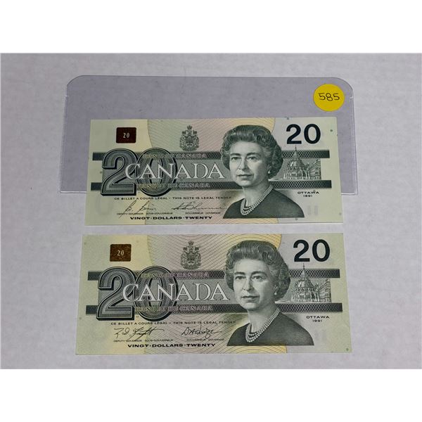 (2) 1991 Canada Twenty Dollars  -  (Unciculated).