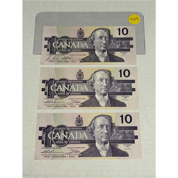 (3) 1989 Canada Ten Dollars  -  (Unciculated).