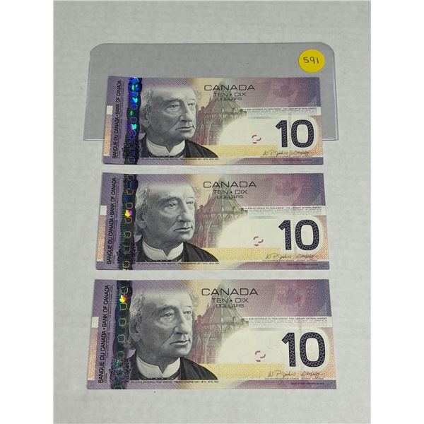 (3) 2005 Canada Ten Dollars  - (In Sequence & Unciculated).