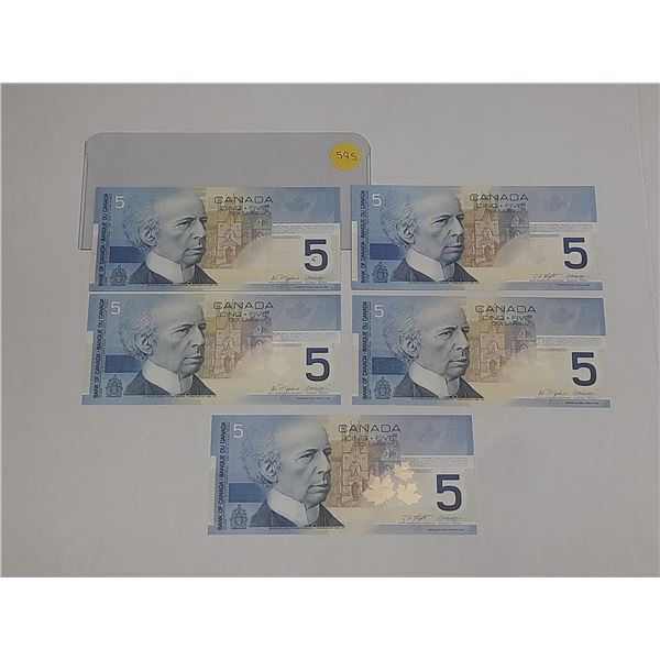 (5) 2002 Canada Five Dollars - (Uncirculated). (No Holographic Security Stripe)