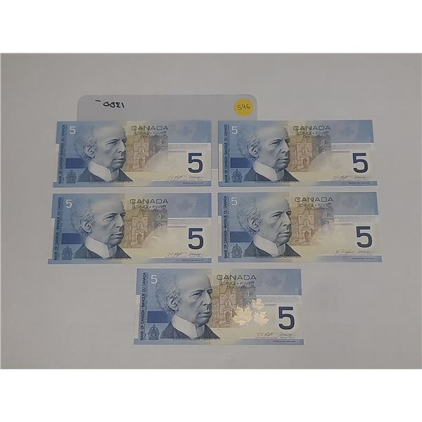 (5) 2002 Canada Five Dollars - (Uncirculated). (No Holographic Security Stripe)