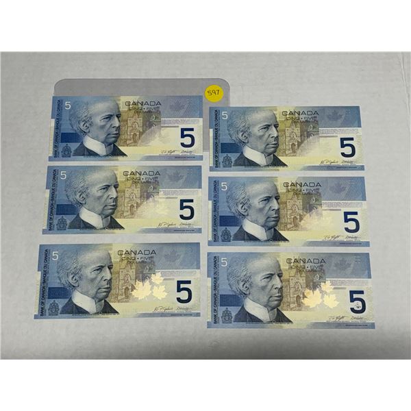 (6) 2002 Canada Five Dollars - (Uncirculated). (No Holographic Security Stripe)
