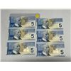 Image 1 : (6) 2002 Canada Five Dollars - (Uncirculated). (No Holographic Security Stripe)