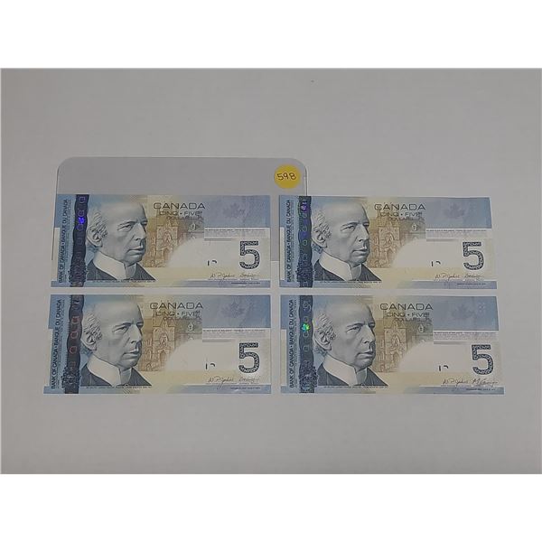 (4) 2002 Canada Five Dollars - (Uncirculated). (With Holographic Security Stripe)