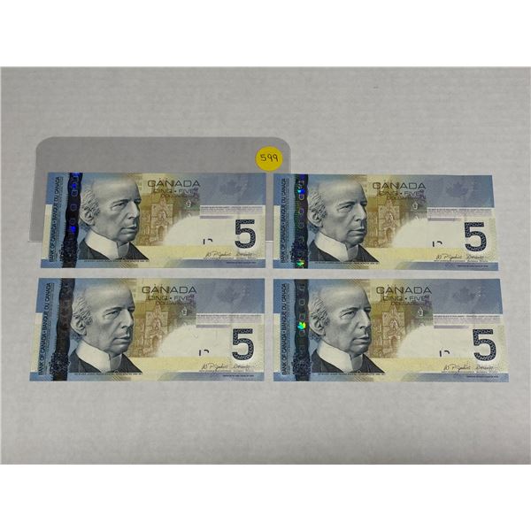 (4) 2002 Canada Five Dollars - (In Sequence & Uncirculated) - (With Holographic Security Stripe)