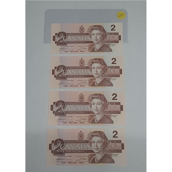 (4) 1986 Canada Two Dollars - (Uncirculated) (Two Notes In Sequence)
