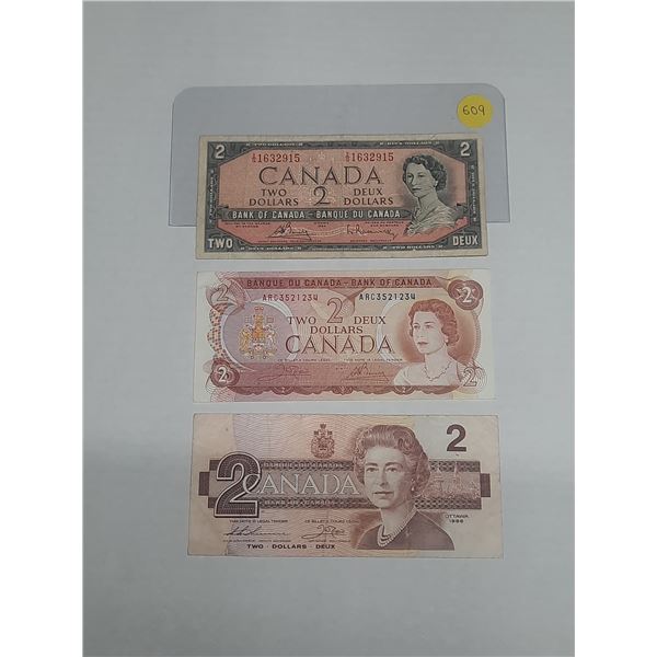 1954, 1974, 1986 Canada Two Dollars.