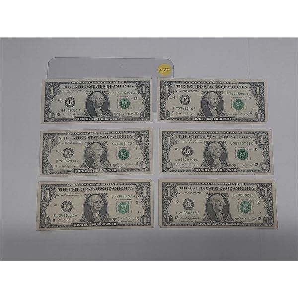 (5) 1988 and (1) 1969 U.S.A One Dollars.