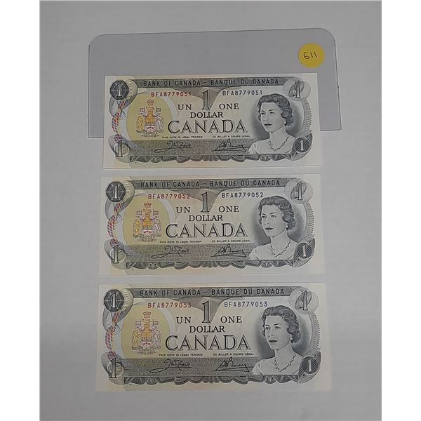 (3) 1973 Canada One Dollars - (In Sequence & Uncirculated).