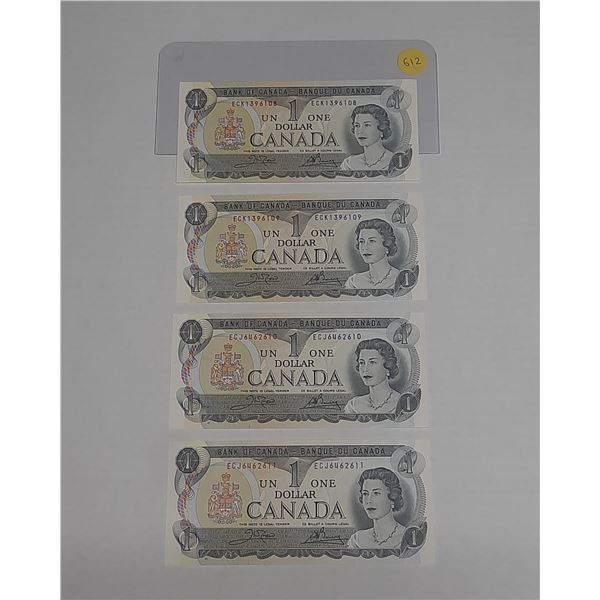 (4) 1973 Canada One Dollars - (In Sequence & Uncirculated).