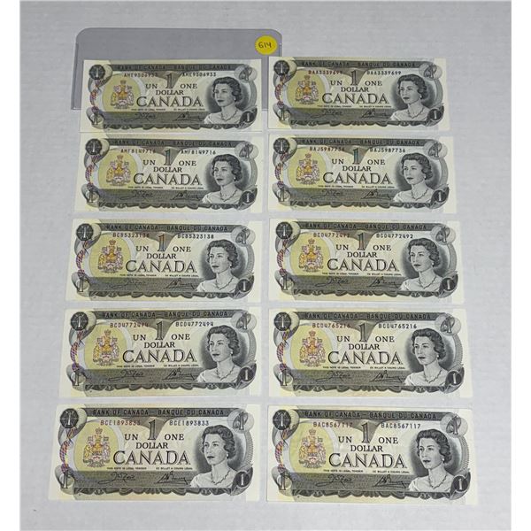 (10) 1973 Canada One Dollars - (Uncirculated).