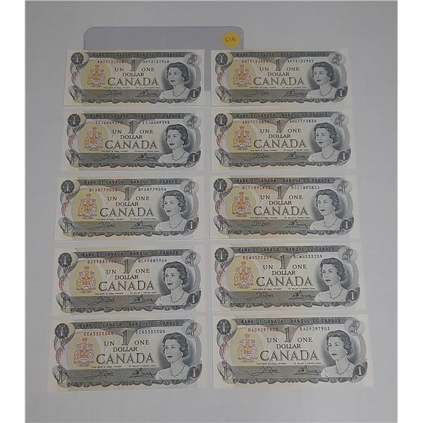 (10) 1973 Canada One Dollars - (Uncirculated).