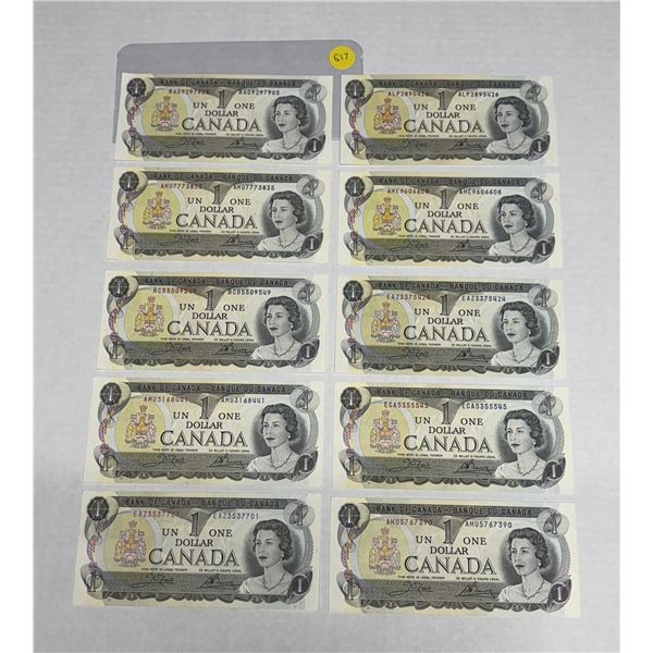 (10) 1973 Canada One Dollars - (Uncirculated).