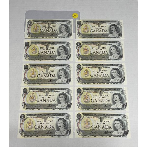 (10) 1973 Canada One Dollars - (Uncirculated).