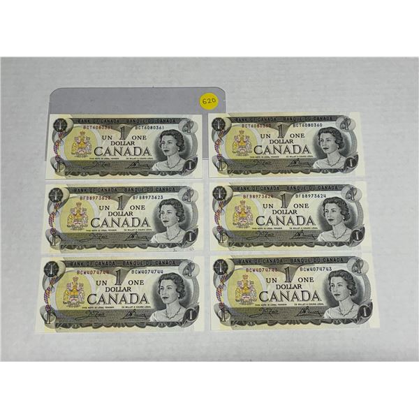 (6) 1973 Canada Two Dollars - (Every Two Notes In Sequence) (All Uncirculated).