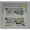 Image 2 : (2) 1991 Canada Twenty Dollars - (In Sequence & Uncirculated).