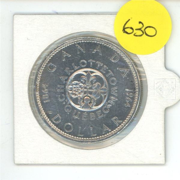 1964 Canada Charlottetown Quebec Centennial 80% Silver Dollar Coin