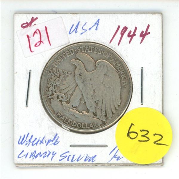 1944 United States Walking Liberty 90% Silver Half Dollar Coin