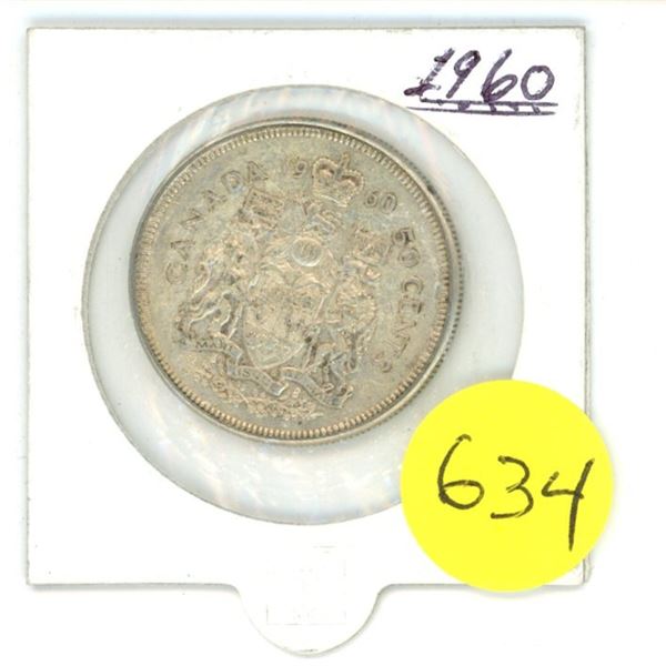1960 Canada 50 Cents Coat of Arms 80% Silver Half Dollar Coin