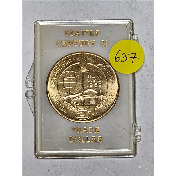 1962 Seattle Worlds Fair Century 21 Souvenir Trade Dollar Token in Case