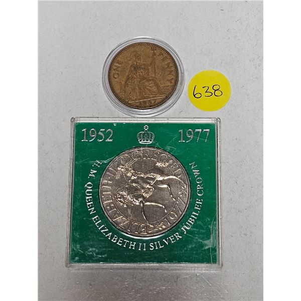 Great Britain 1977 “Silver Jubilee” Crown & 1967 One Penny Coin