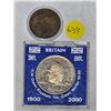 Image 1 : Great Britain Queen Mother 2000 Five Pounds Coin & George V Penny