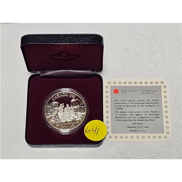 1989 Canada Mackenzie River Centennial Commemorative .500 Silver Dollar Coin