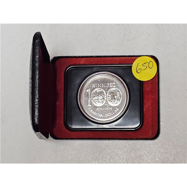 1974 Canada Winnipeg Centennial 50% Silver Dollar Coin