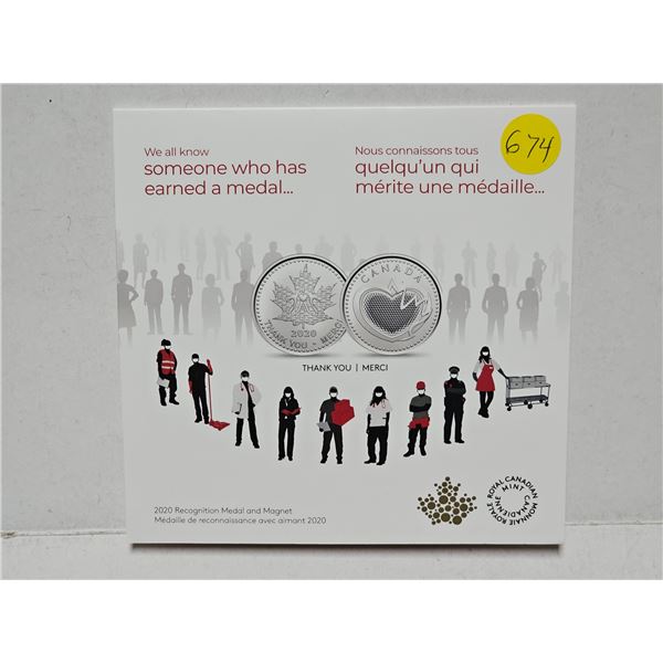 2020 Royal Canadian Mint Recognition Medal and Magnet Essential Worker Keepsake