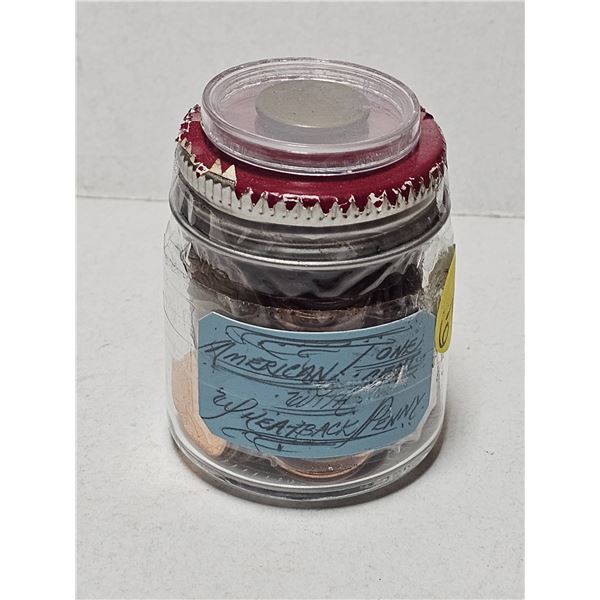 Jar of US One Cent Coins including Wheatback Penny