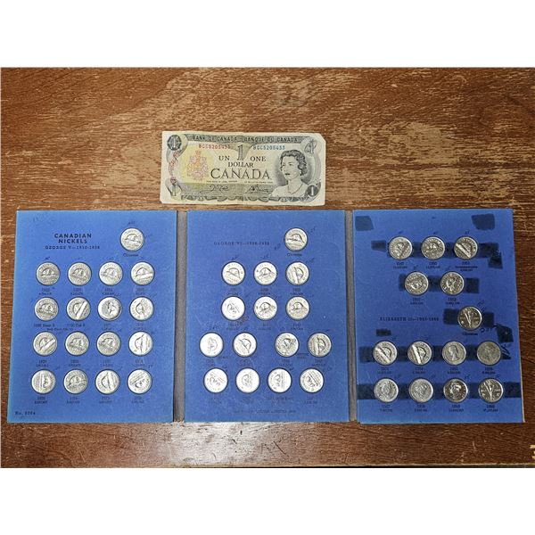 1973 Canada One Dollar Bill and Book of Mostly 1968 Nickles w/ Some “V” Nickles