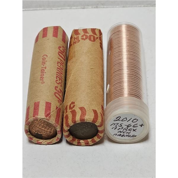 (3) Rolls Canada Pennies, One Marked “2010-MS66+” – Not Verified