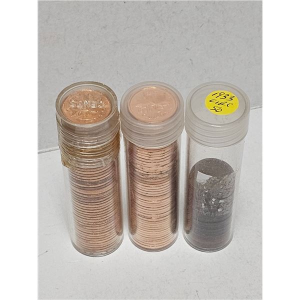 (2) Rolls Canada Pennies, (1) Partial Roll 1933 Canada Circulated Pennies
