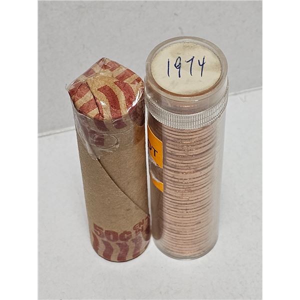 (2) Rolls Canada Pennies, One Roll Marked 1974