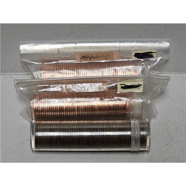 (2) Rolls 2007 & 2008 Magnetic Canada Pennies, (1) Roll 1941 Canada Pennies