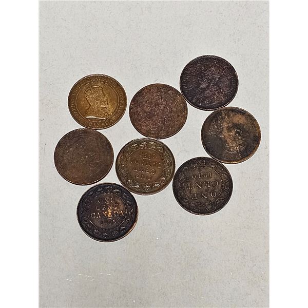 (8) Canadian Large One Cent Coins