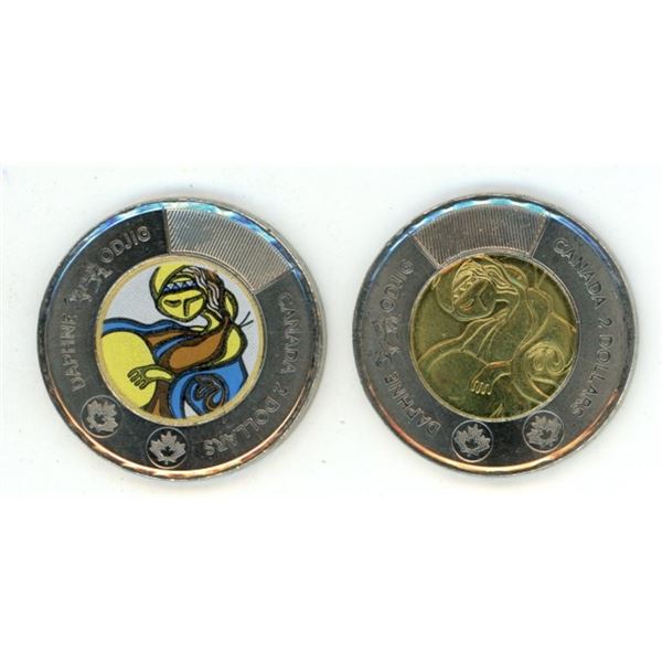 (2) 2025 Canada Coloured and Uncoloured Daphne Odjig $2 Coins