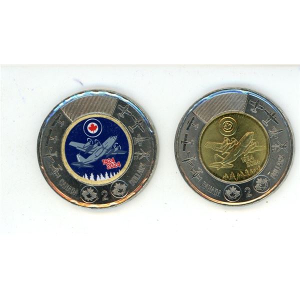 (2) 2024 Canada Coloured and Uncoloured “100 Years RCAF” $2 Coins